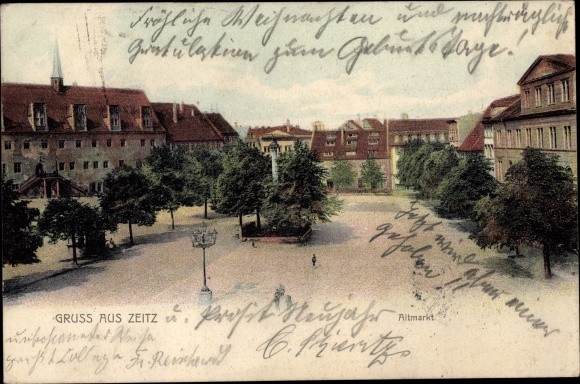 Ak Zeitz an der Weißen Elster im Burgenlandkreis, Ansicht vom Altmarkt