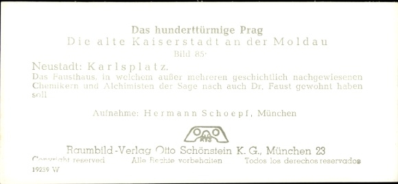 Stereo ruimtelijke beeldfoto Praha Praag, Neustadt, Karlsplatz, Fausthaus