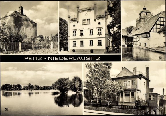 Ak Peitz in Neder-Lausitz, vestingtoren, stadhuis, hamermolen, vijvers, polikliniek