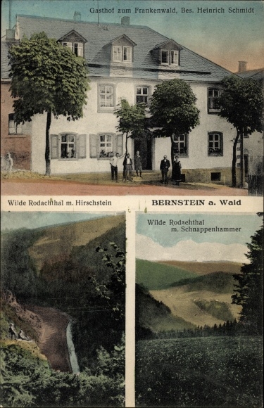 Postcard Bernstein am Wald Schwarzenbach in the district of Hof, Gasthof zum Frankenwald, owner Heinrich Schmidt