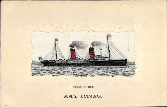 Silk Postcard steamer RMS Lucania, Cunard Line