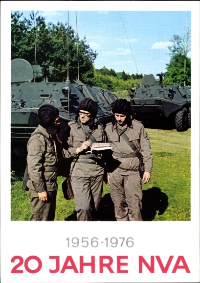 Postcard 20 years NVA 1976, GDR, tanks, soldiers in uniforms