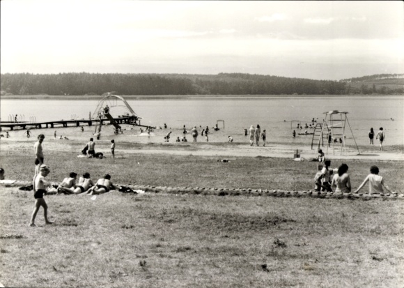 Postcard Warin in Mecklenburg, bath, playground, slide, bathers