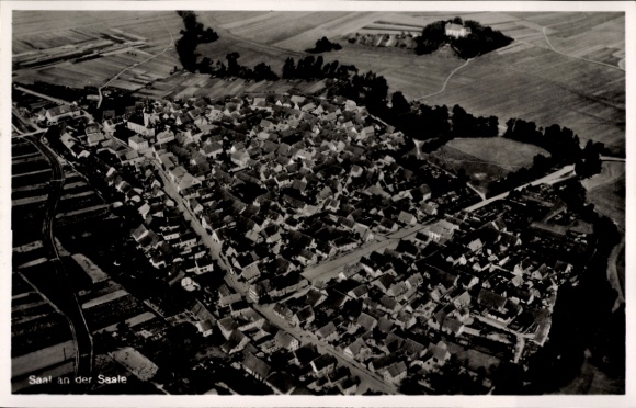 Postcard Saal an der Saale Lower Franconia Bavaria, aerial view of numerous roofs, landscape