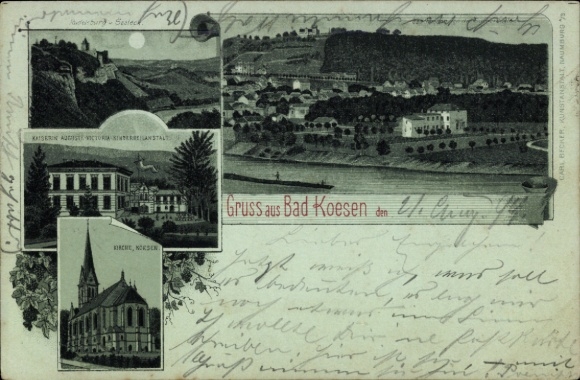 Mondschein Litho Bad Kösen Naumburg an der Saale, Kaiserin Auguste-Victoria-Kinderheilanstalt