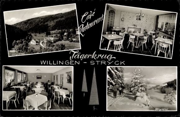 Postcard Stryck Willingen Upland in Hessen, Cafe Restaurant Jägerkrug, interior view, winter, panorama