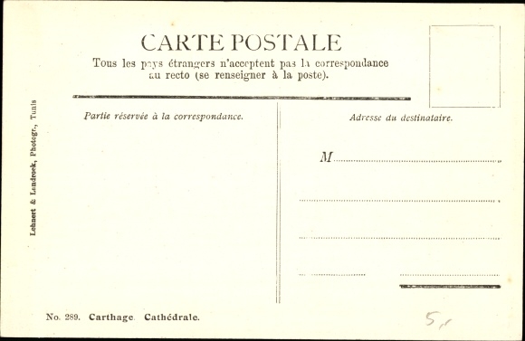 Postcard Carthage Carthage Tunisia, Cathédrale, Lehnert &amp; Landrock 289