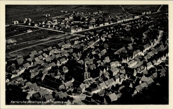 Postcard Knielingen Karlsruhe in Baden Württemberg, view of the town, aerial photograph