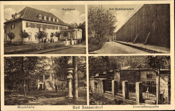 Postcard Bad Sassendorf in the district of Soest, Kurhaus, graduation house, music hall, Charlottenquelle
