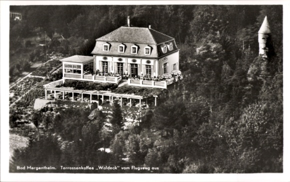 Postcard Bad Mergentheim in Tauberfranken, terrace café Waldeck, from the plane, large-scale G