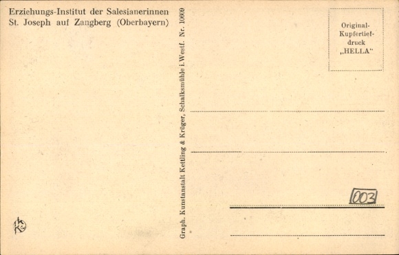 Postcard Zangberg Oberbayern, Educational Institute of the Salesian Sisters of St. Joseph, Pfortengang