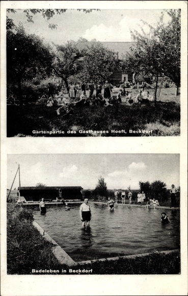 Ansichtkaart Beckdorf Nedersaksen, Gasthaus Hoeft, tuin, badleven