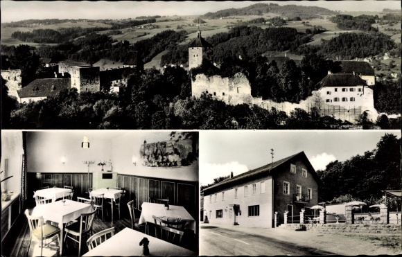 PC Neuburg am Inn Lower Bavaria, restaurant Friedl Thum, view of the town, castle