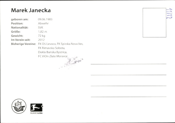 Autograph card footballer Marek Janecka, FC Hansa Rostock, autograph