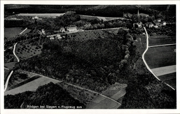 Postcard Rödgen Obersdorf Wilnsdorf in Siegerland, aerial view of Rödgen, coffee house and guesthouse Debu