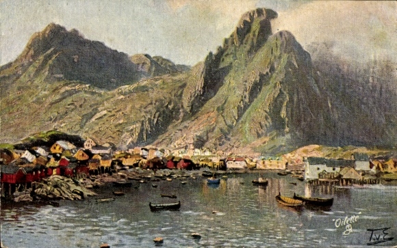 Artist Postcard Svolvaer Lofoten Norway, harbor, Tuck No. 221 B