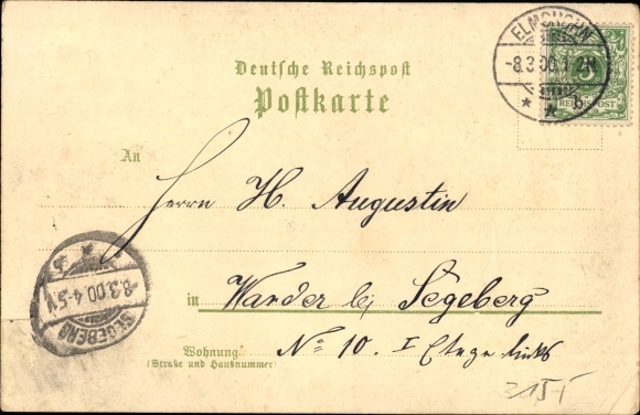 litho Elmshorn in Holstein, stationsplein, middelbare school, kerk, panorama, café