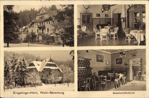 Ak Wald Bärenburg Altenberg im Erzgebirge, Erzgebirgsheim im Sommer u. Winter, Gesellschaftsräume