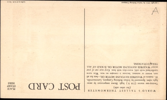 PC Chicago Illinois, exhibition 1933, Havoline thermometer, engine oil