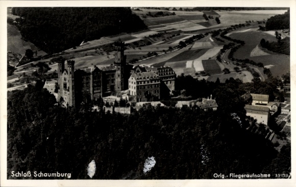 Postcard Schaumburg Rinteln on the Weser, Castle aerial photograph, details