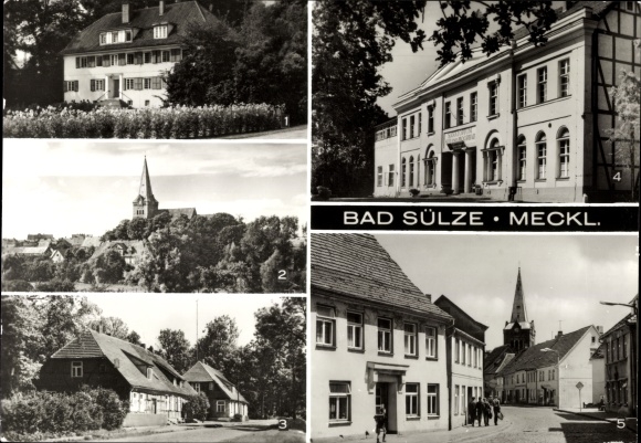 Postcard Bad Sülze in Mecklenburg, sanatorium, overview, Saline houses, August-Bebel-Strasse
