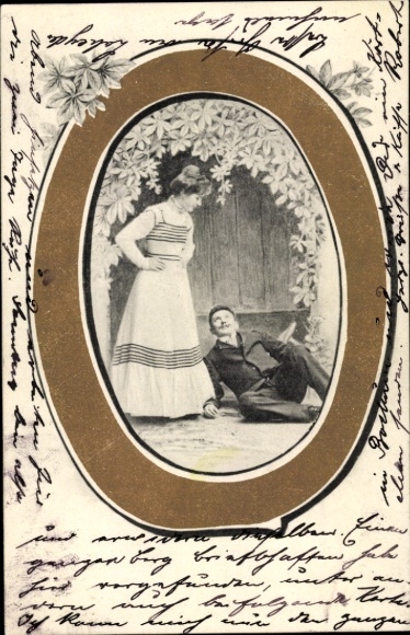 Letters Postcard Letter O., lovers, flowers