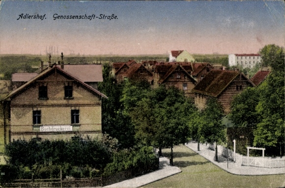 Postcard Berlin Treptow Adlershof, city view, cooperative street, printing house