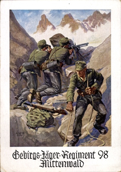Künstler Ak Seitz, Mittenwald in Oberbayern, Gebirgsjäger Regiment 98, Wehrmacht