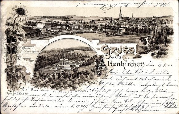 Chromo-Litho in Altenkirchen in the Westerwald, Panorama, Marienstatt Monastery