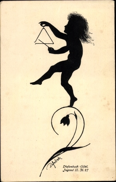 Papier gesneden door kunstenaar Ak Diefenbach, Divine Youth II blad 27, kind met driehoek