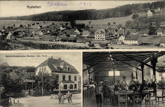 Postcard Aystetten Ajstetten district Augsburg, general view, station restaurant Jos. Rulle