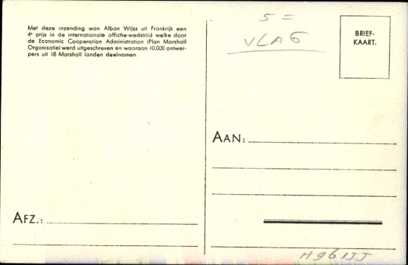 Artist Postcard Wijss, Alban, Le plan Marshall pour reconstruire l'Europe, Marshall Plan