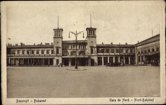 Postcard București Bukarest Rumänien, Nordbahnhof, North Station