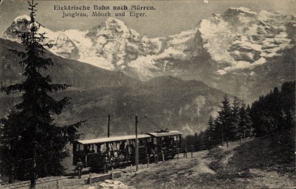 Postcard Electric Railway to Mürren, Jungfrau, Mönch and Eiger