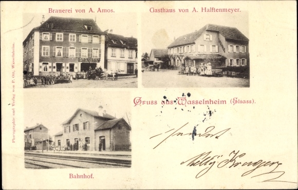 PC Wasselonne Wasselnheim Alsace Bas Rhin, brewery A. Amos, train station, inn