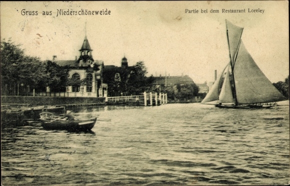 PC Berlin Treptow Niederschöneweide, lot at the Loreley restaurant, Selegboot, rowing boat