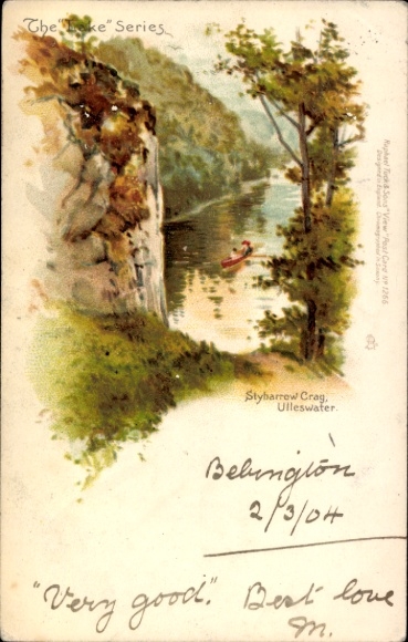 Chromo-Litho Ullswater Lake District Cumbria England, Stybarrow Crag