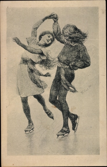 Artist Postcard Fidus, skaters