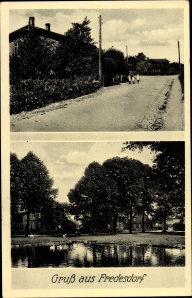 PC Fredesdorf in the district of Segeberg, part of the street, pond