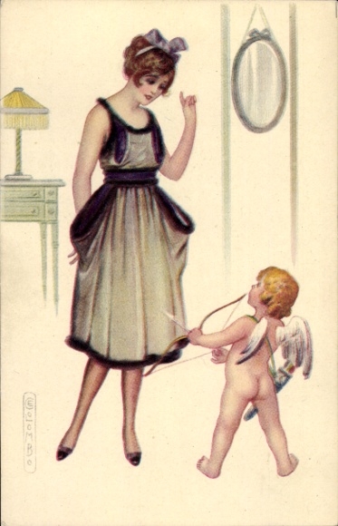 Artist Postcard Colombo, E., Woman with Angel