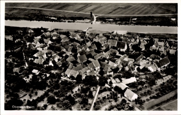 Postcard Obereisenheim Markt Eisenheim Lower Franconia, aerial view of river, houses, landscape