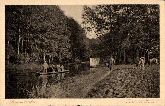 Ak Eiche Lübbenau im Spreewald, Kanal, Kahn