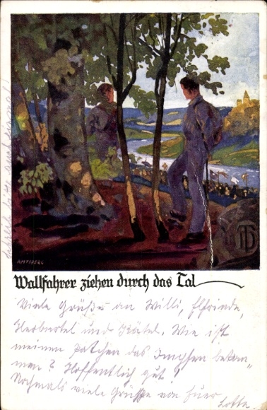 Artist Postcard Amtsberg, Otto, Pilgrims pass through the valley, German Gymnastics Association