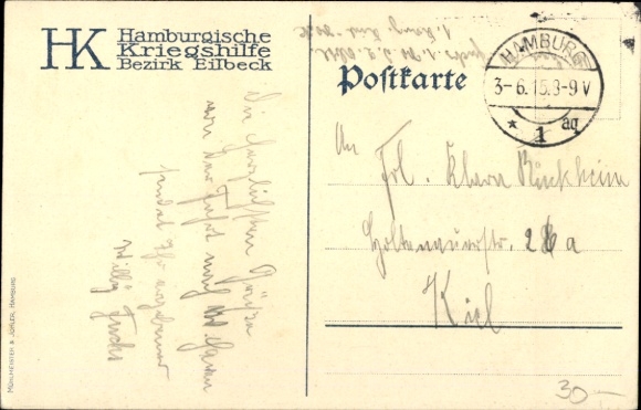 Artist Postcard Mühlhan, A., War Winter 1914/15, Hamburg War Aid Eilbek