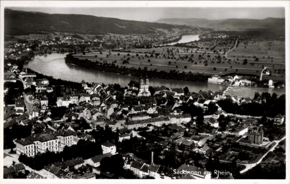 Postcard Bad Säckingen on the High Rhine, aerial photograph