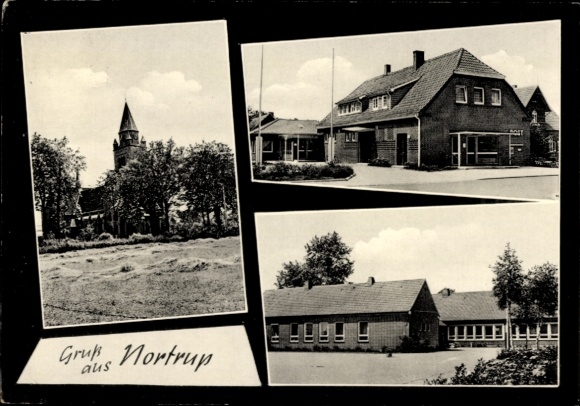 Ak Nortrup in Nedersaksen, gedeeltelijk uitzicht, postkantoor, kerk