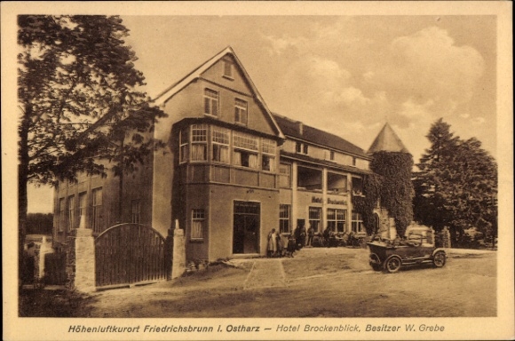 Ak Friedrichsbrunn Thale im Harz, Hotel Brockenblick, Höhenluftkurort, W. Grebe,  Architektur, Au