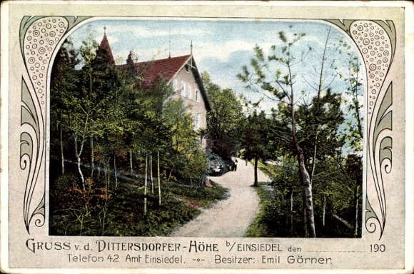 Passepartout Postcard Dittersdorf Amtberg in the Erzgebirge, Dittersdorfer Höhe, Gasthaus Emil Görner