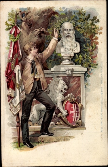 Reliëf litho Turner, buste van gymnastiekvader Jahn