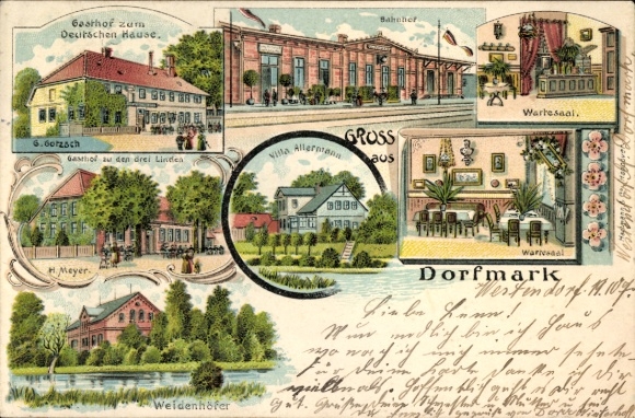 Litho Dorfmark Bad Fallingbostel, Gasthof zum Deutschen Hause, Drei Linden, Bahnhof, Villa Allermann